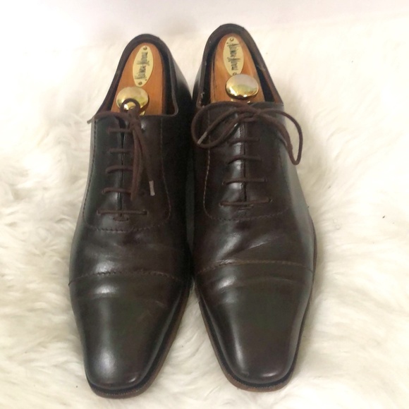 Gucci Authentic Mens Brown Leather Almond Toe Lace Up Oxford Dress Shoes Sz 10.5 - Picture 2 of 10